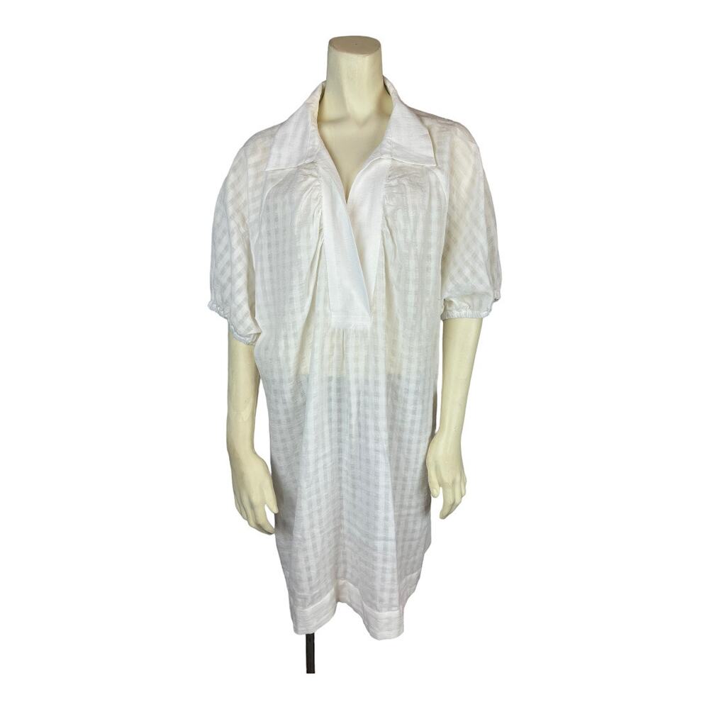 Anthropologie White Cotton Shirt Dress Large Semi Sheer Beach Cover Up Boho